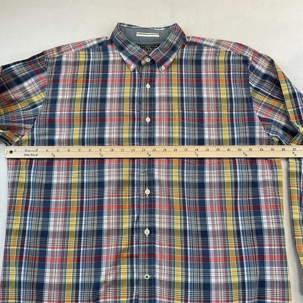 Nautica Shirt Mens XL Blue Yellow Plaid Button Up Down Long Sleeve Casual Cotton
